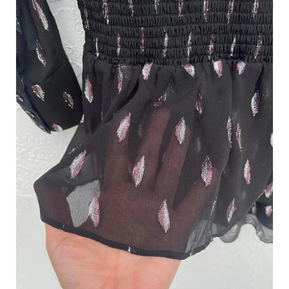 Parker Shelli Womens Long-Sleeve Ruffled Silk Blouson Mini Dress Black Sz XS - Picture 13 of 16